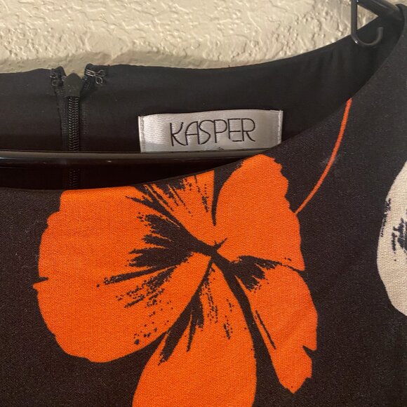 Kasper black w/ orange/white floral sleeveless shift dress size 18. - Picture 2 of 6